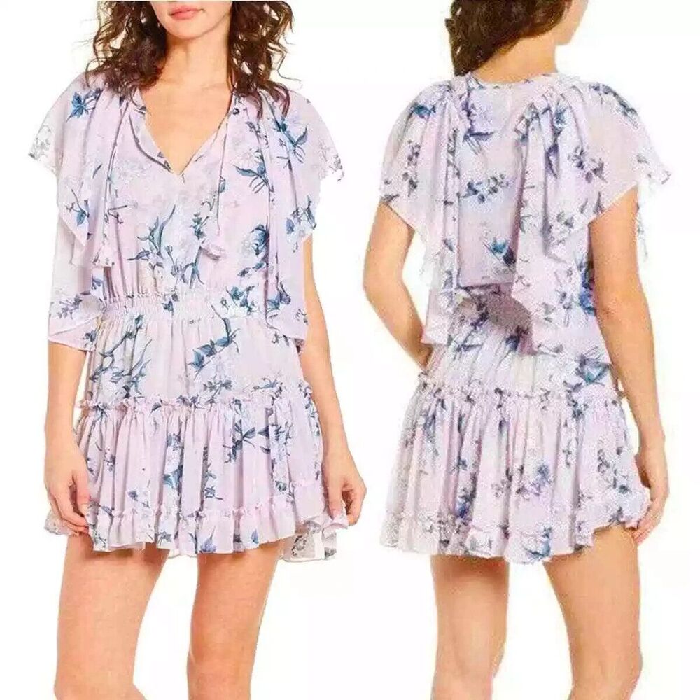 MISA LOS ANGELES Womens Dress XS Pink Floral Pullover Flutter Sleeve Tiered LULU